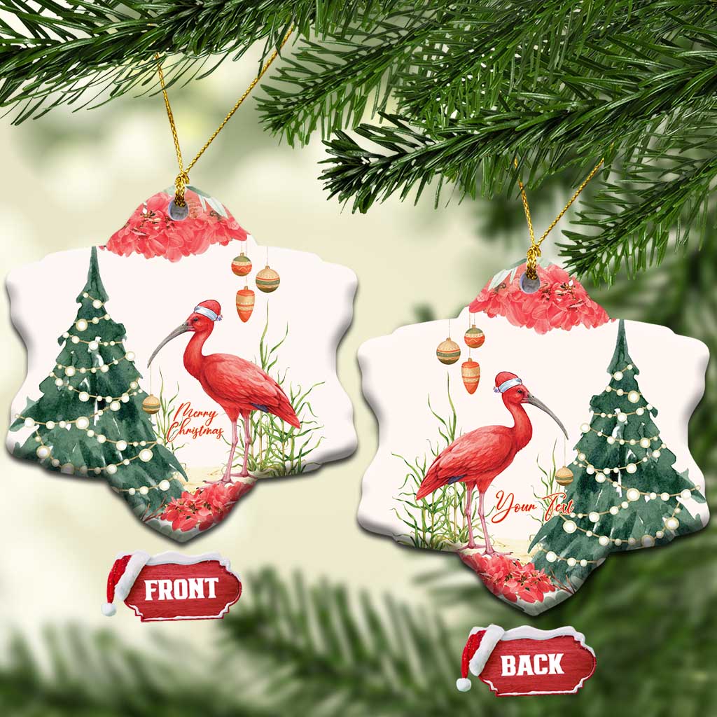 Personalized Trinidad And Tobago Christmas Ceramic Ornament Scarlet Ibis Wild Poinsettia Watercolor - Wonder Print Shop