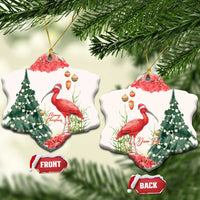 Personalized Trinidad And Tobago Christmas Ceramic Ornament Scarlet Ibis Wild Poinsettia Watercolor - Wonder Print Shop