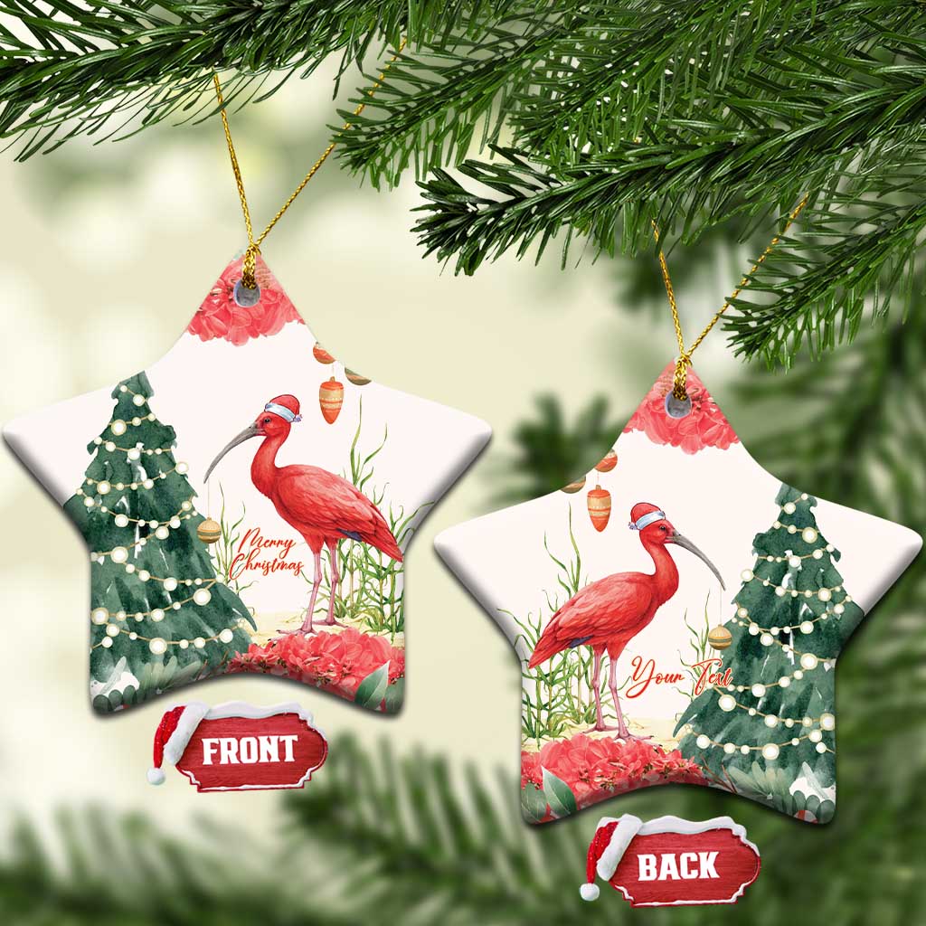 Personalized Trinidad And Tobago Christmas Ceramic Ornament Scarlet Ibis Wild Poinsettia Watercolor - Wonder Print Shop