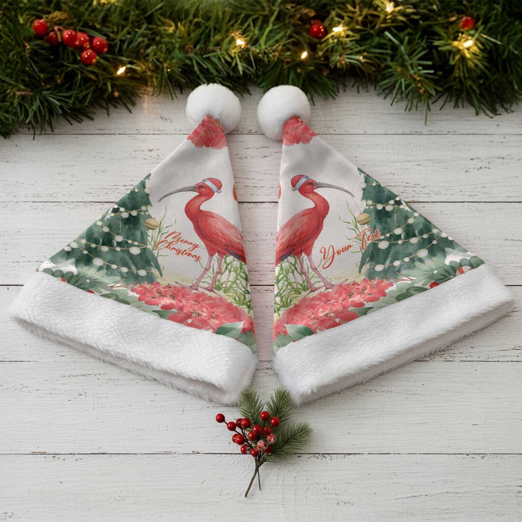 Personalized Trinidad And Tobago Christmas Santa Hat Scarlet Ibis Wild Poinsettia Watercolor - Wonder Print Shop