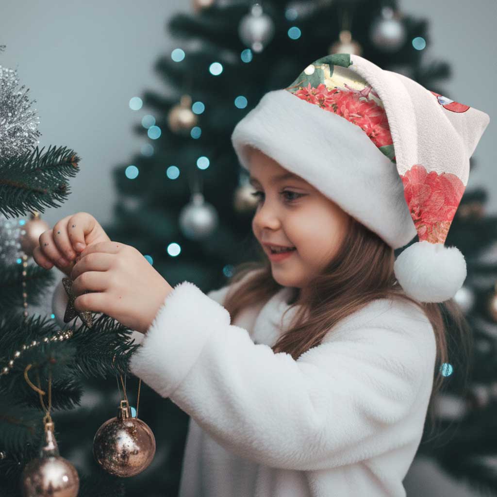 Personalized Trinidad And Tobago Christmas Santa Hat Scarlet Ibis Wild Poinsettia Watercolor - Wonder Print Shop