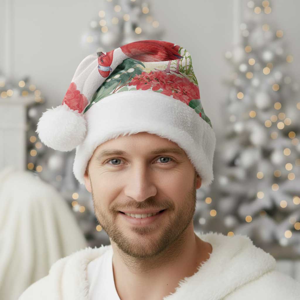 Personalized Trinidad And Tobago Christmas Santa Hat Scarlet Ibis Wild Poinsettia Watercolor - Wonder Print Shop