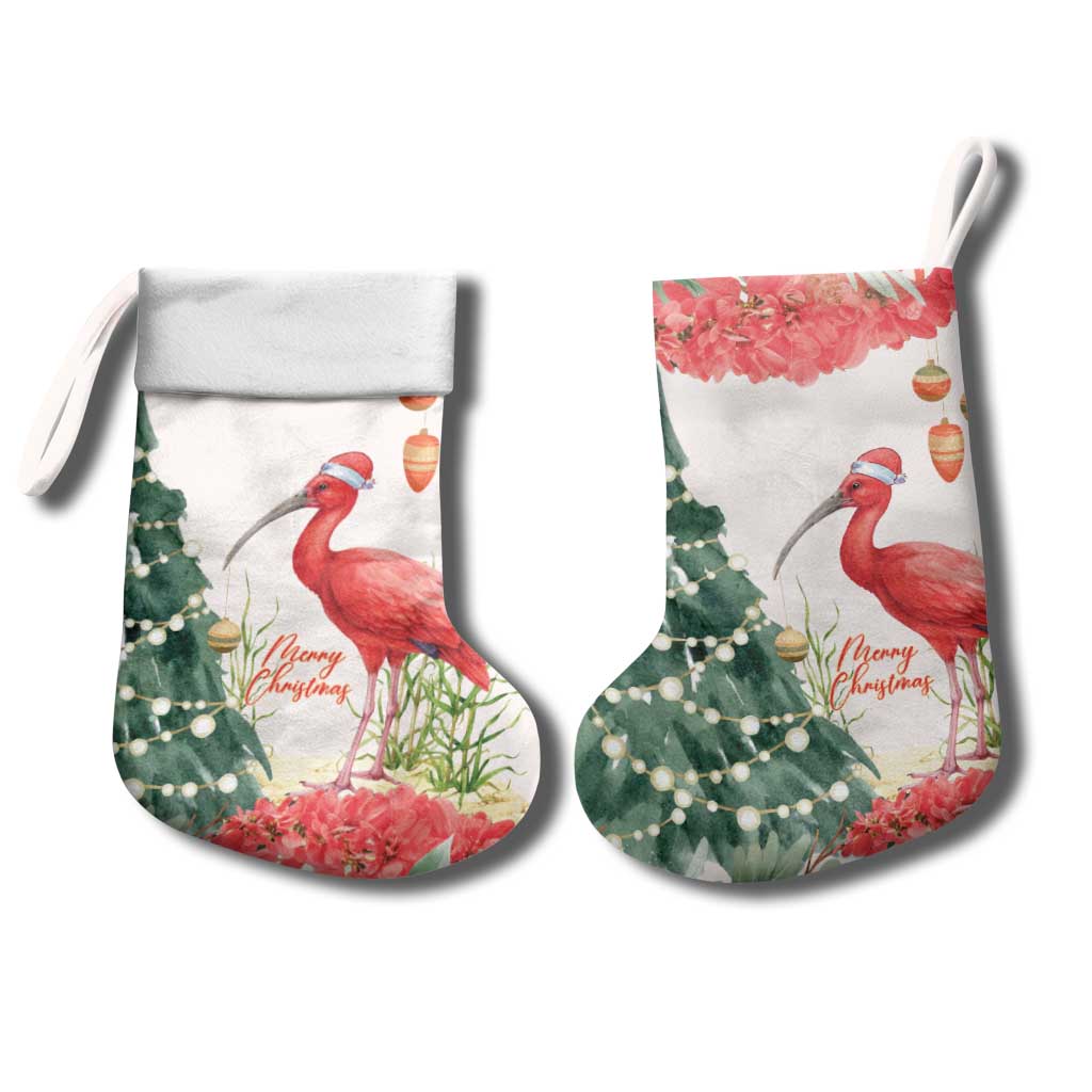 Personalized Trinidad And Tobago Christmas Stocking Scarlet Ibis Wild Poinsettia Watercolor - Wonder Print Shop