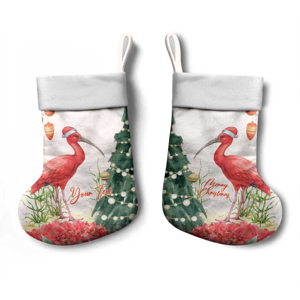 Personalized Trinidad And Tobago Christmas Stocking Scarlet Ibis Wild Poinsettia Watercolor - Wonder Print Shop