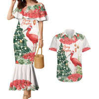 Personalized Trinidad And Tobago Christmas Couples Matching Mermaid Dress and Hawaiian Shirt Scarlet Ibis Wild Poinsettia Watercolor - Wonder Print Shop