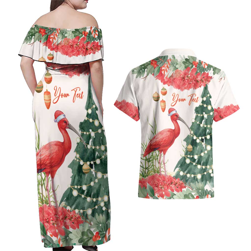 Personalized Trinidad And Tobago Christmas Couples Matching Off Shoulder Maxi Dress and Hawaiian Shirt Scarlet Ibis Wild Poinsettia Watercolor - Wonder Print Shop
