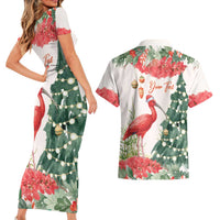 Personalized Trinidad And Tobago Christmas Couples Matching Short Sleeve Bodycon Dress and Hawaiian Shirt Scarlet Ibis Wild Poinsettia Watercolor - Wonder Print Shop