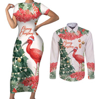 Personalized Trinidad And Tobago Christmas Couples Matching Short Sleeve Bodycon Dress and Long Sleeve Button Shirt Scarlet Ibis Wild Poinsettia Watercolor - Wonder Print Shop