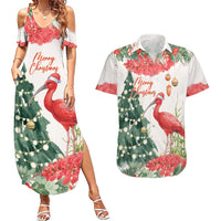 Personalized Trinidad And Tobago Christmas Couples Matching Summer Maxi Dress and Hawaiian Shirt Scarlet Ibis Wild Poinsettia Watercolor - Wonder Print Shop