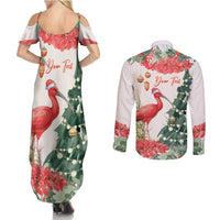 Personalized Trinidad And Tobago Christmas Couples Matching Summer Maxi Dress and Long Sleeve Button Shirt Scarlet Ibis Wild Poinsettia Watercolor - Wonder Print Shop