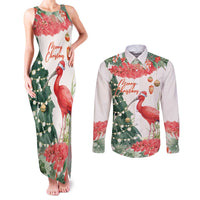 Personalized Trinidad And Tobago Christmas Couples Matching Tank Maxi Dress and Long Sleeve Button Shirt Scarlet Ibis Wild Poinsettia Watercolor - Wonder Print Shop