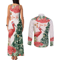 Personalized Trinidad And Tobago Christmas Couples Matching Tank Maxi Dress and Long Sleeve Button Shirt Scarlet Ibis Wild Poinsettia Watercolor - Wonder Print Shop
