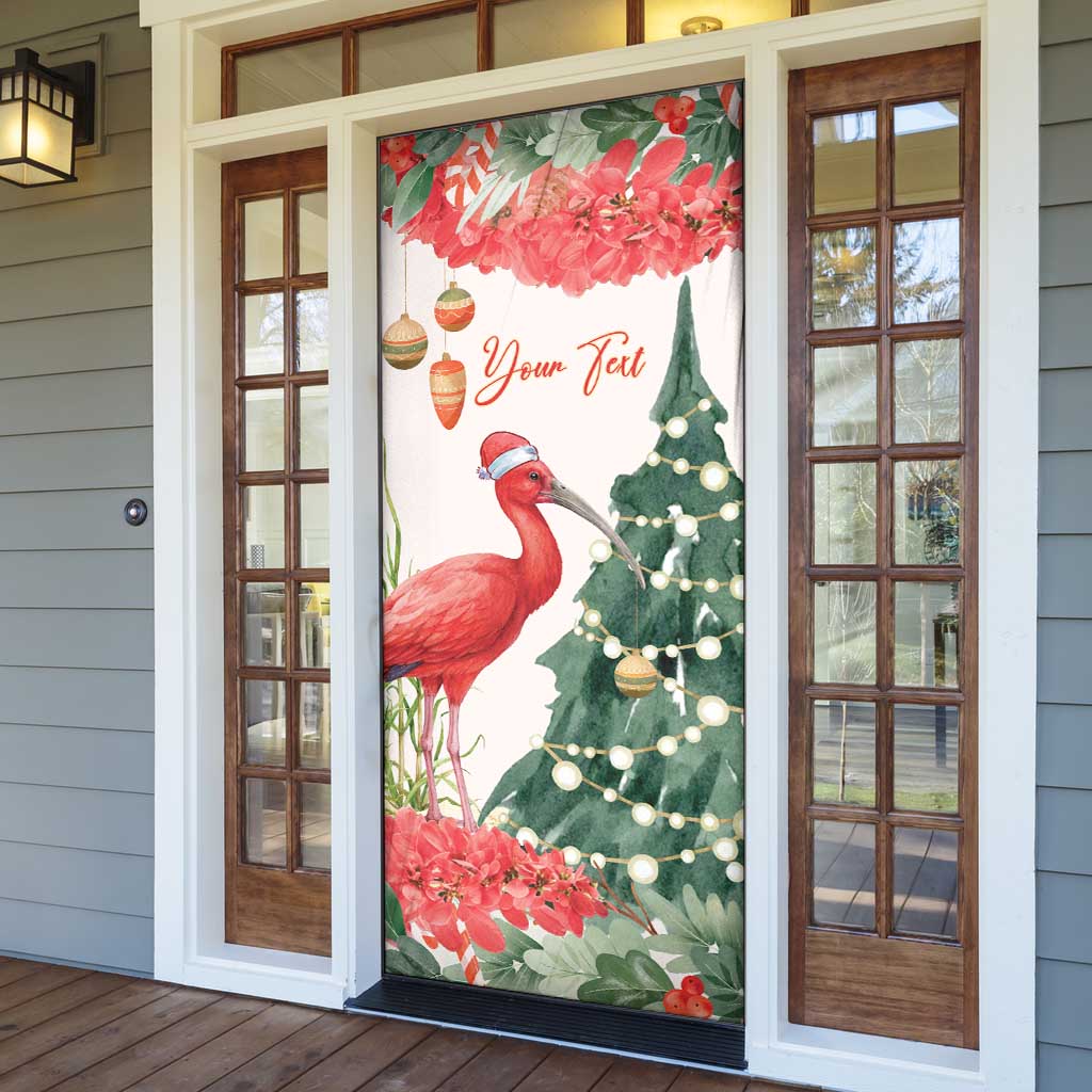 Personalized Trinidad And Tobago Christmas Door Cover Scarlet Ibis Wild Poinsettia Watercolor - Wonder Print Shop