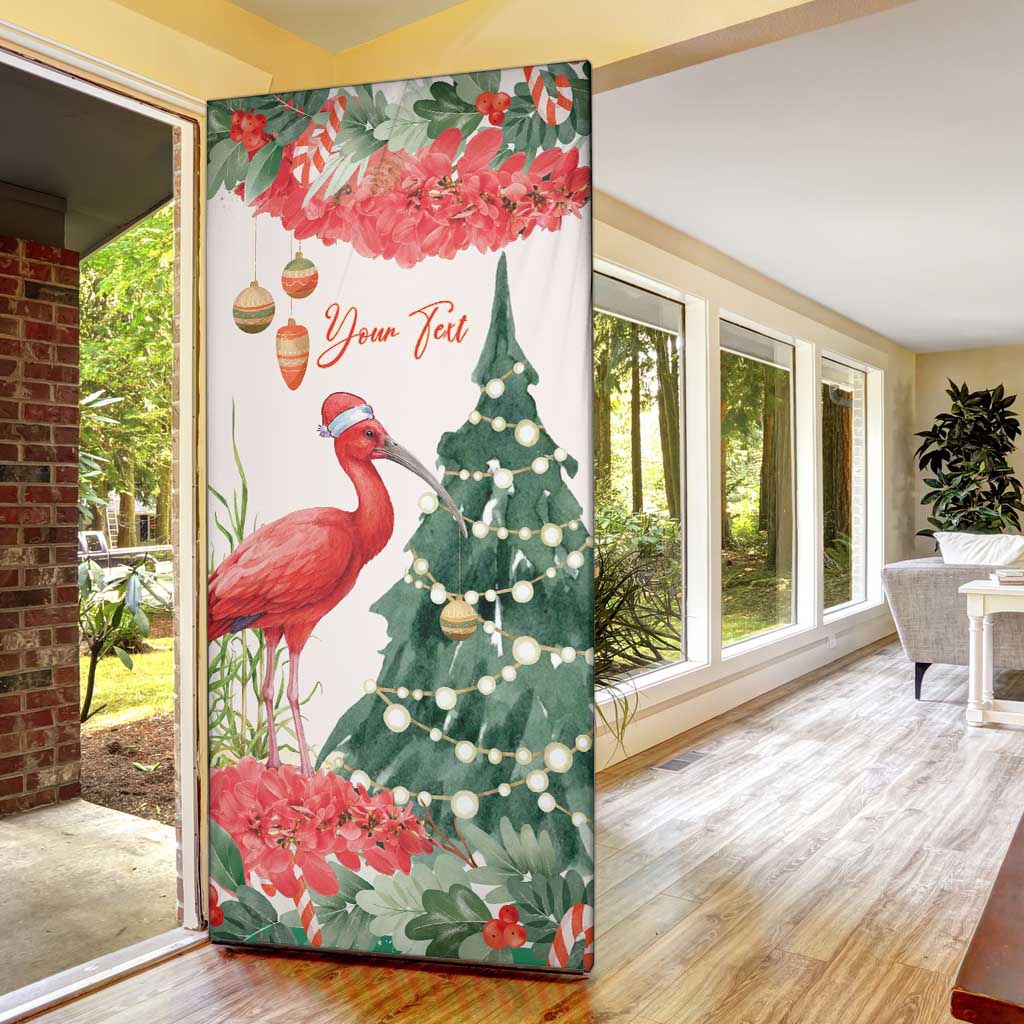 Personalized Trinidad And Tobago Christmas Door Cover Scarlet Ibis Wild Poinsettia Watercolor - Wonder Print Shop