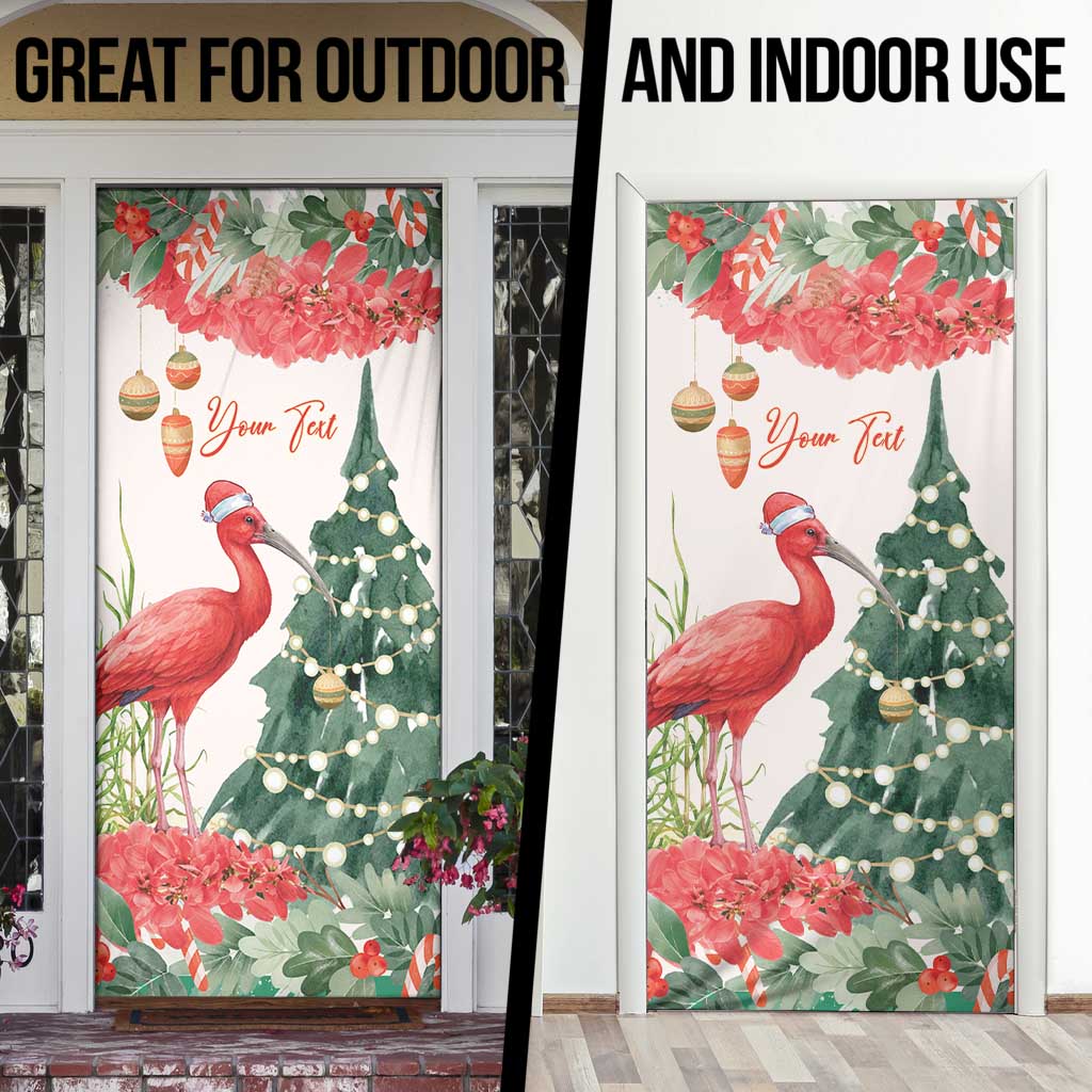 Personalized Trinidad And Tobago Christmas Door Cover Scarlet Ibis Wild Poinsettia Watercolor - Wonder Print Shop