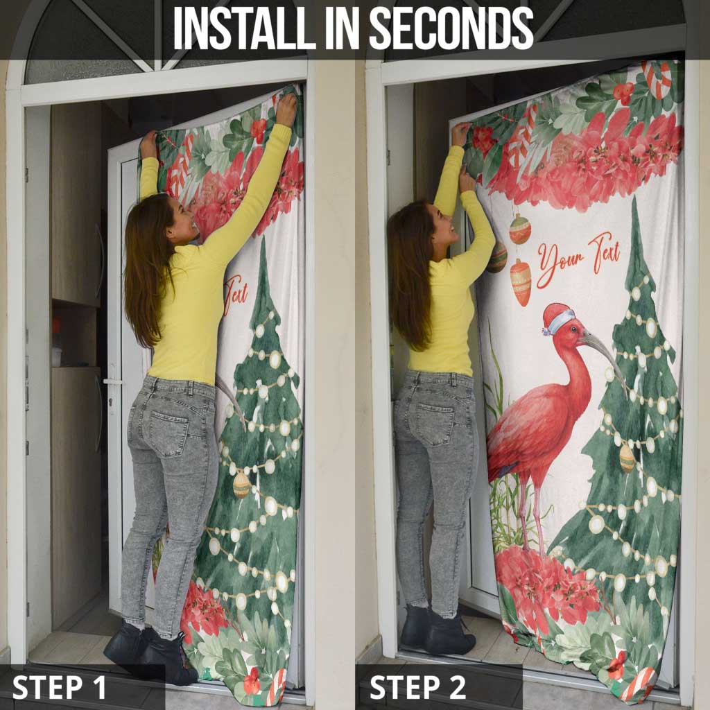 Personalized Trinidad And Tobago Christmas Door Cover Scarlet Ibis Wild Poinsettia Watercolor - Wonder Print Shop