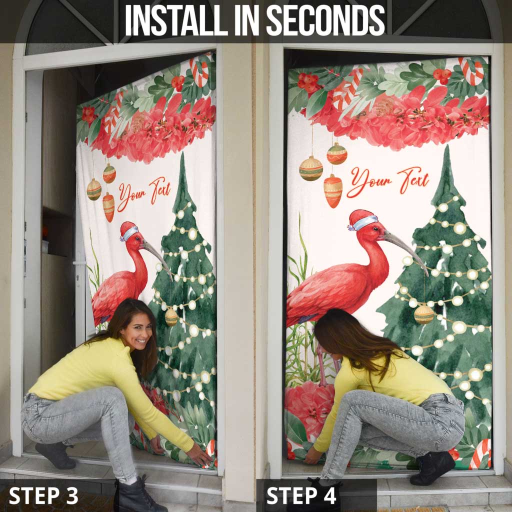 Personalized Trinidad And Tobago Christmas Door Cover Scarlet Ibis Wild Poinsettia Watercolor - Wonder Print Shop