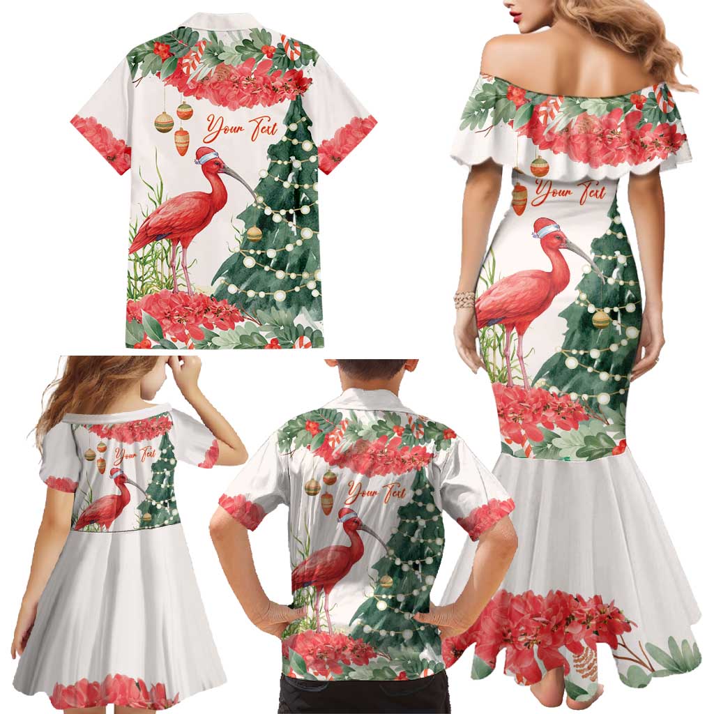 Personalized Trinidad And Tobago Christmas Family Matching Mermaid Dress and Hawaiian Shirt Scarlet Ibis Wild Poinsettia Watercolor - Wonder Print Shop