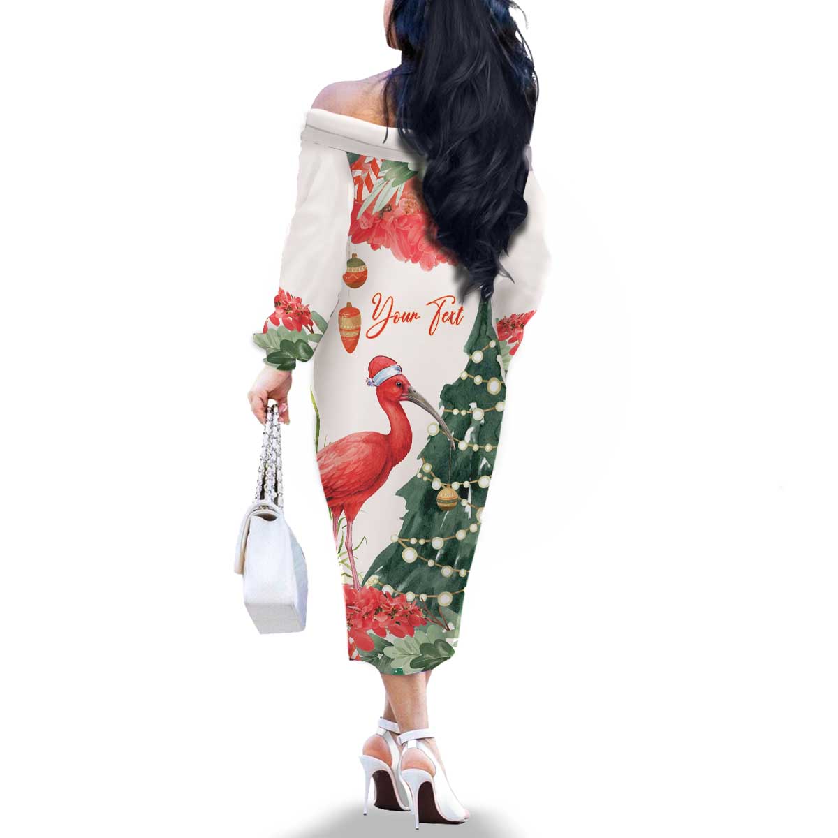 Personalized Trinidad And Tobago Christmas Family Matching Off The Shoulder Long Sleeve Dress and Hawaiian Shirt Scarlet Ibis Wild Poinsettia Watercolor - Wonder Print Shop