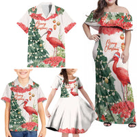 Personalized Trinidad And Tobago Christmas Family Matching Off Shoulder Maxi Dress and Hawaiian Shirt Scarlet Ibis Wild Poinsettia Watercolor - Wonder Print Shop