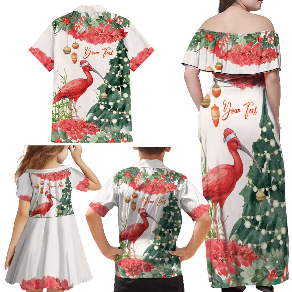Personalized Trinidad And Tobago Christmas Family Matching Off Shoulder Maxi Dress and Hawaiian Shirt Scarlet Ibis Wild Poinsettia Watercolor - Wonder Print Shop