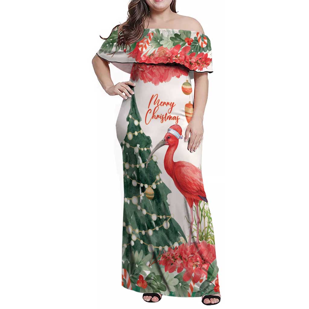 Personalized Trinidad And Tobago Christmas Family Matching Off Shoulder Maxi Dress and Hawaiian Shirt Scarlet Ibis Wild Poinsettia Watercolor - Wonder Print Shop