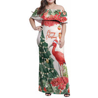 Personalized Trinidad And Tobago Christmas Family Matching Off Shoulder Maxi Dress and Hawaiian Shirt Scarlet Ibis Wild Poinsettia Watercolor - Wonder Print Shop