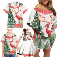 Personalized Trinidad And Tobago Christmas Family Matching Off Shoulder Short Dress and Hawaiian Shirt Scarlet Ibis Wild Poinsettia Watercolor - Wonder Print Shop