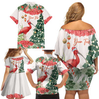 Personalized Trinidad And Tobago Christmas Family Matching Off Shoulder Short Dress and Hawaiian Shirt Scarlet Ibis Wild Poinsettia Watercolor - Wonder Print Shop