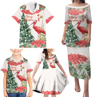 Personalized Trinidad And Tobago Christmas Family Matching Puletasi and Hawaiian Shirt Scarlet Ibis Wild Poinsettia Watercolor - Wonder Print Shop