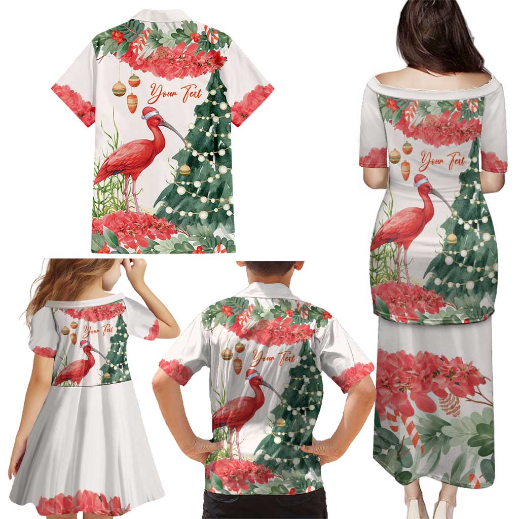 Personalized Trinidad And Tobago Christmas Family Matching Puletasi and Hawaiian Shirt Scarlet Ibis Wild Poinsettia Watercolor - Wonder Print Shop