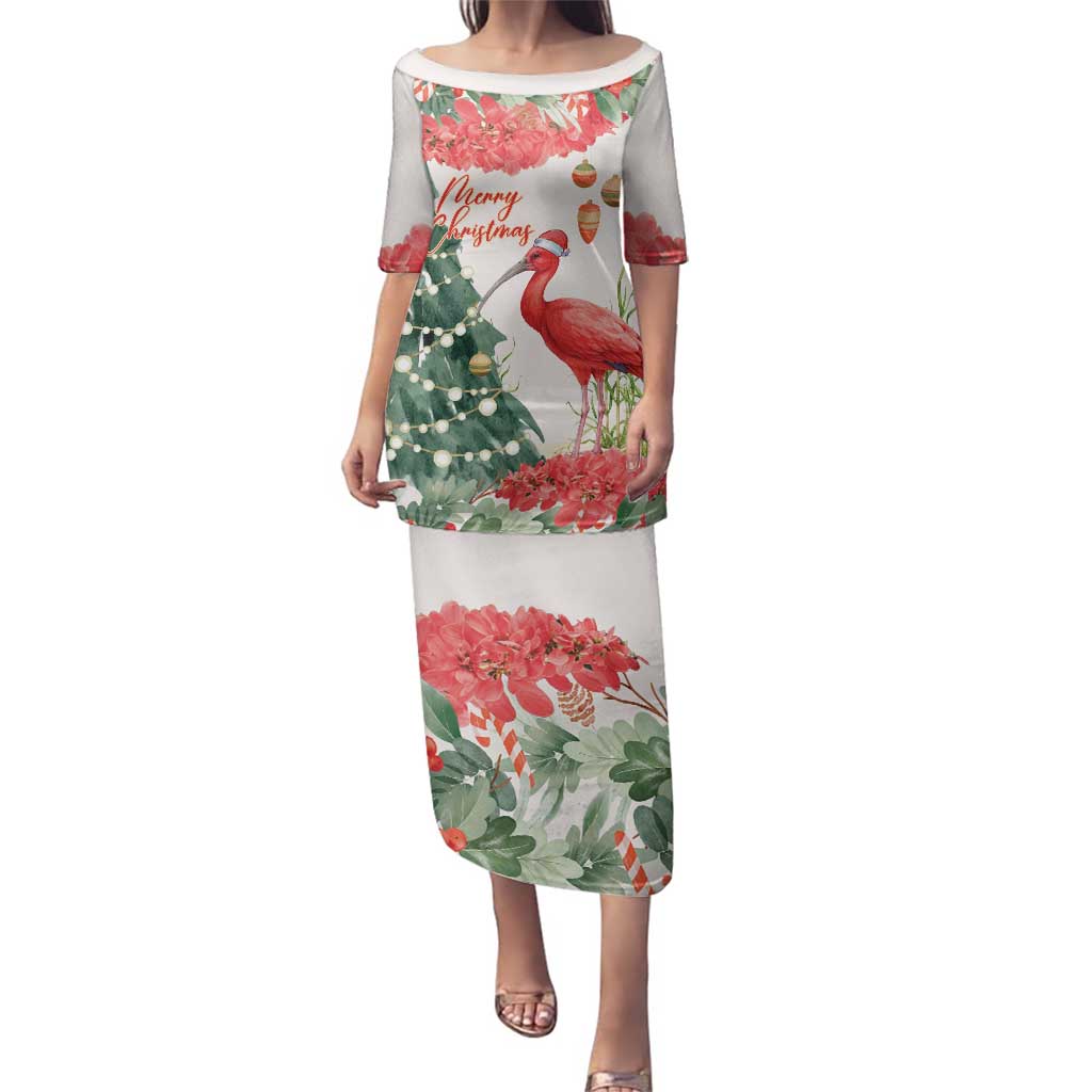 Personalized Trinidad And Tobago Christmas Family Matching Puletasi and Hawaiian Shirt Scarlet Ibis Wild Poinsettia Watercolor - Wonder Print Shop