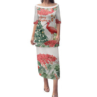 Personalized Trinidad And Tobago Christmas Family Matching Puletasi and Hawaiian Shirt Scarlet Ibis Wild Poinsettia Watercolor - Wonder Print Shop