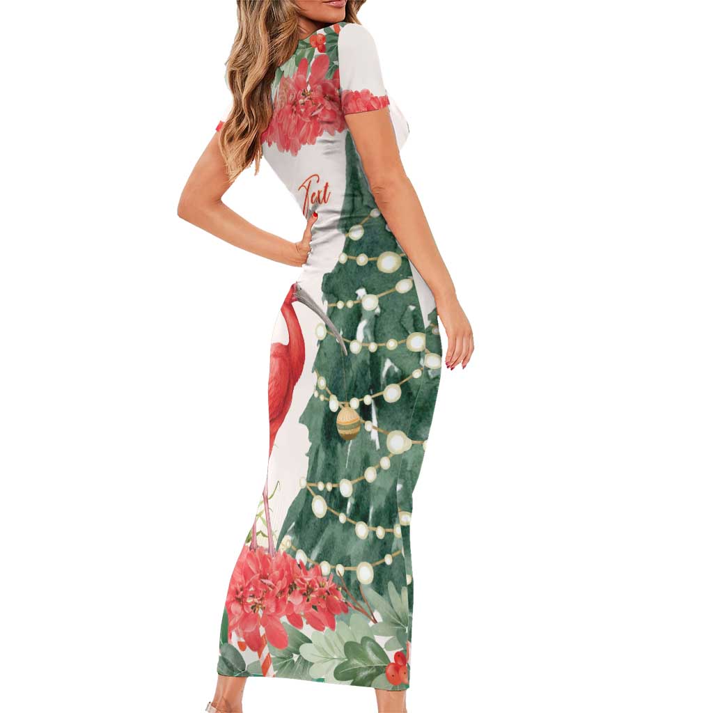 Personalized Trinidad And Tobago Christmas Family Matching Short Sleeve Bodycon Dress and Hawaiian Shirt Scarlet Ibis Wild Poinsettia Watercolor - Wonder Print Shop