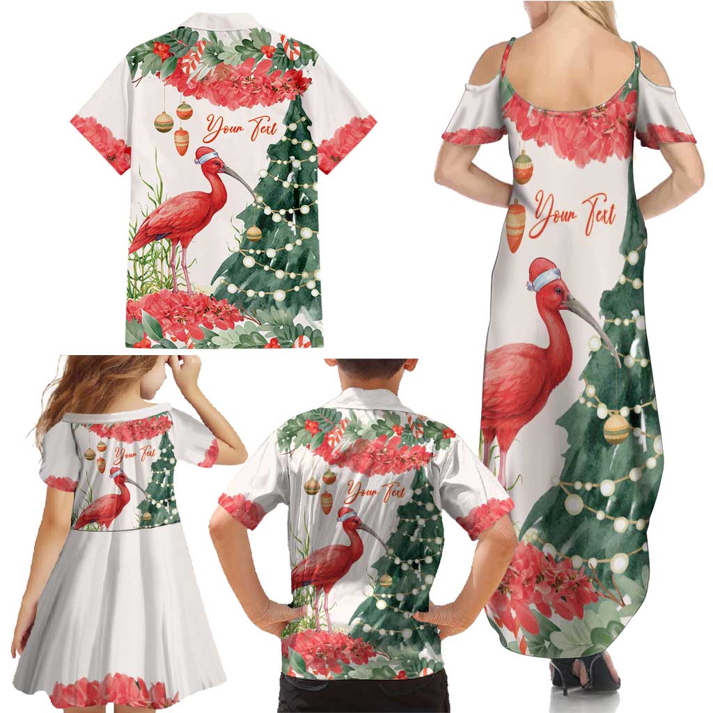 Personalized Trinidad And Tobago Christmas Family Matching Summer Maxi Dress and Hawaiian Shirt Scarlet Ibis Wild Poinsettia Watercolor - Wonder Print Shop