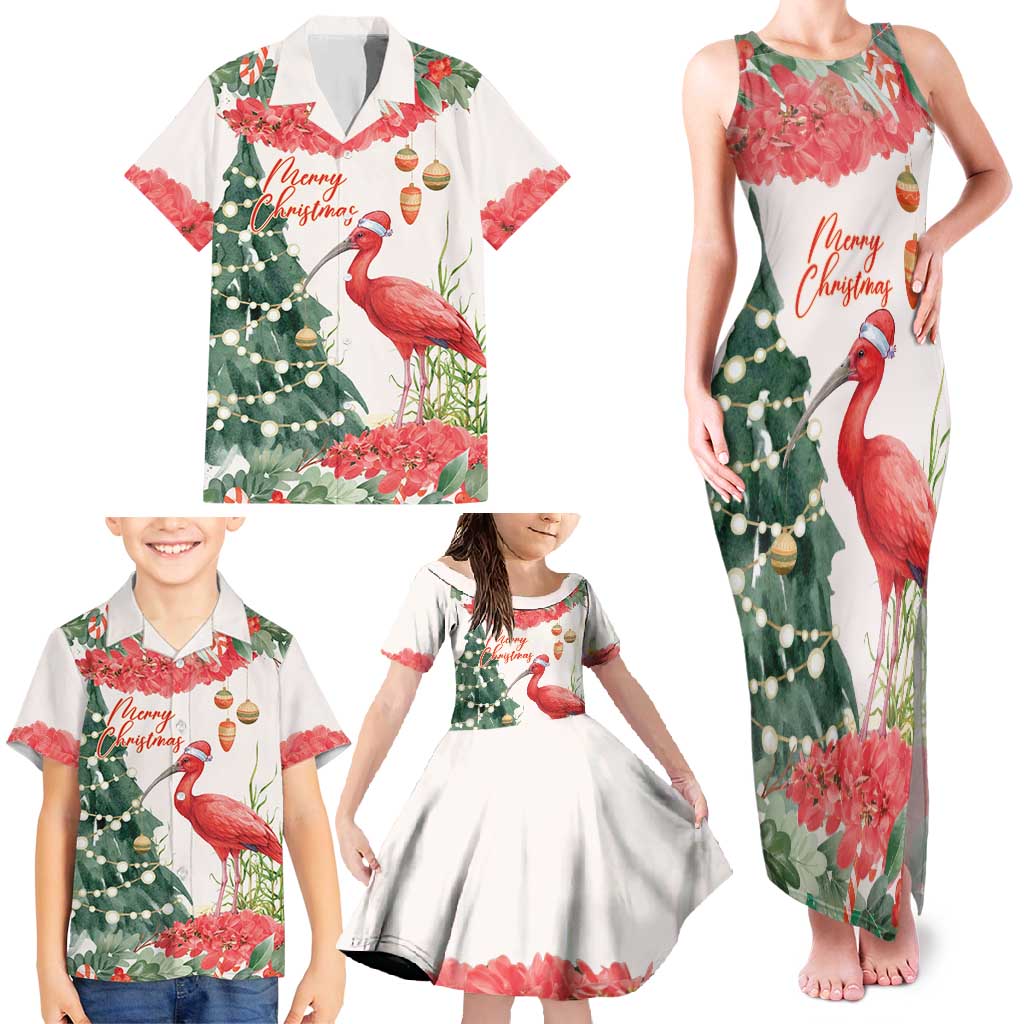Personalized Trinidad And Tobago Christmas Family Matching Tank Maxi Dress and Hawaiian Shirt Scarlet Ibis Wild Poinsettia Watercolor - Wonder Print Shop