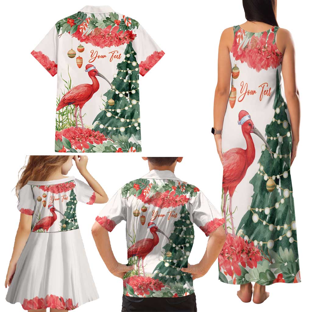Personalized Trinidad And Tobago Christmas Family Matching Tank Maxi Dress and Hawaiian Shirt Scarlet Ibis Wild Poinsettia Watercolor - Wonder Print Shop