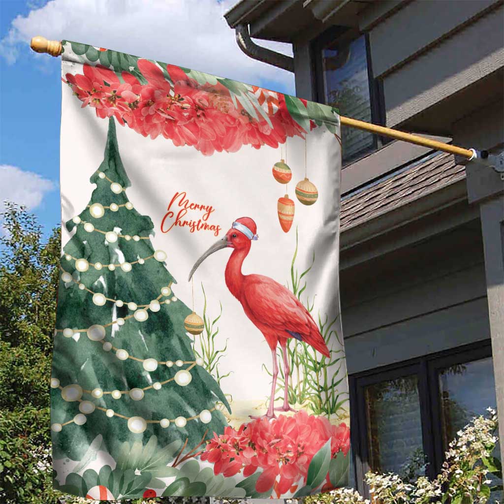 Trinidad And Tobago Christmas Garden Flag Scarlet Ibis Wild Poinsettia Watercolor - Wonder Print Shop