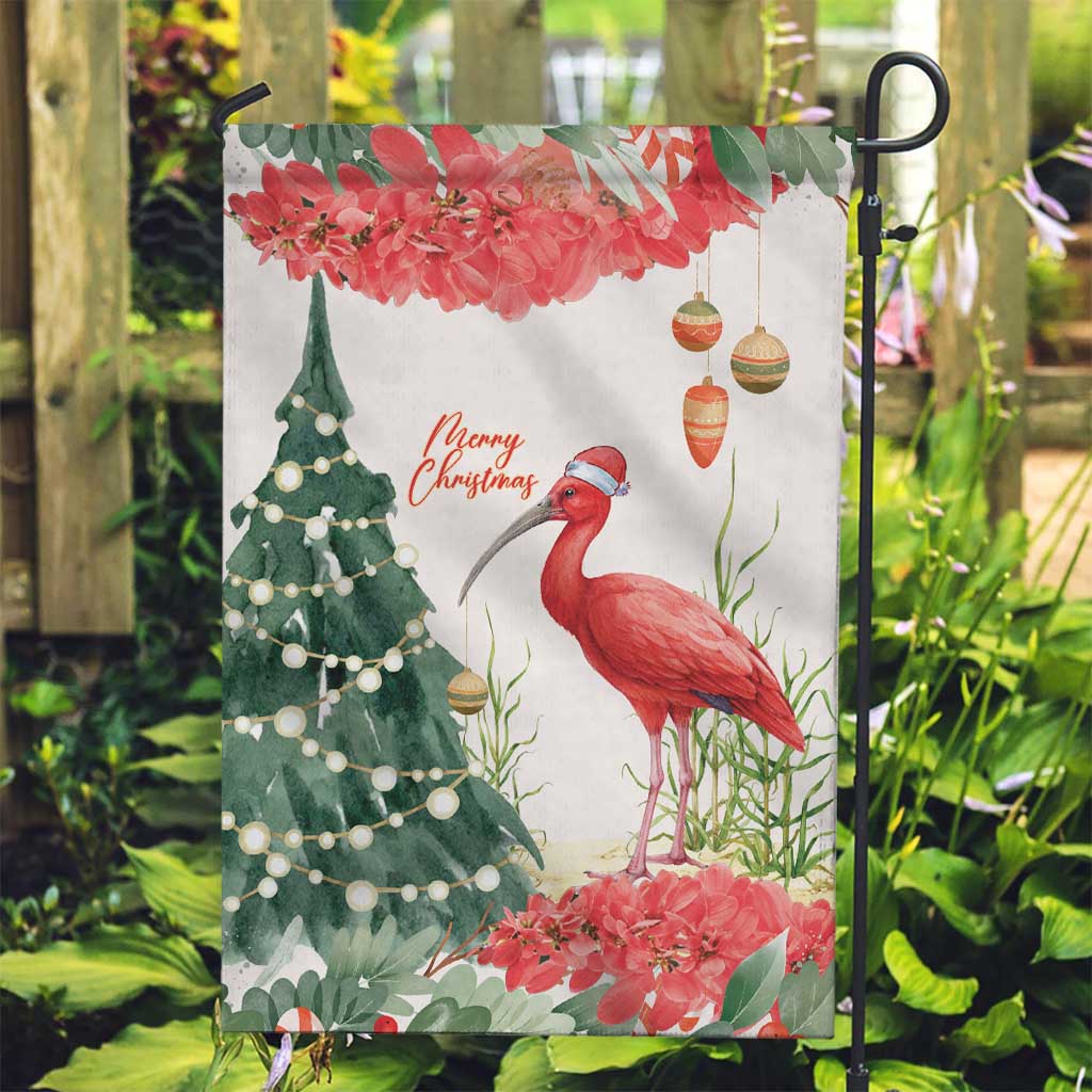 Trinidad And Tobago Christmas Garden Flag Scarlet Ibis Wild Poinsettia Watercolor - Wonder Print Shop