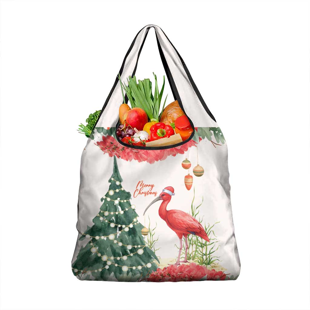 Trinidad And Tobago Christmas Grocery Bag Scarlet Ibis Wild Poinsettia Watercolor - Wonder Print Shop