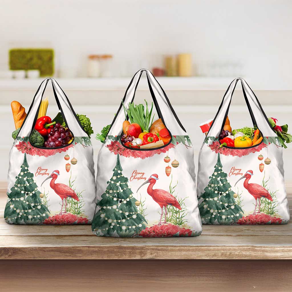 Trinidad And Tobago Christmas Grocery Bag Scarlet Ibis Wild Poinsettia Watercolor - Wonder Print Shop