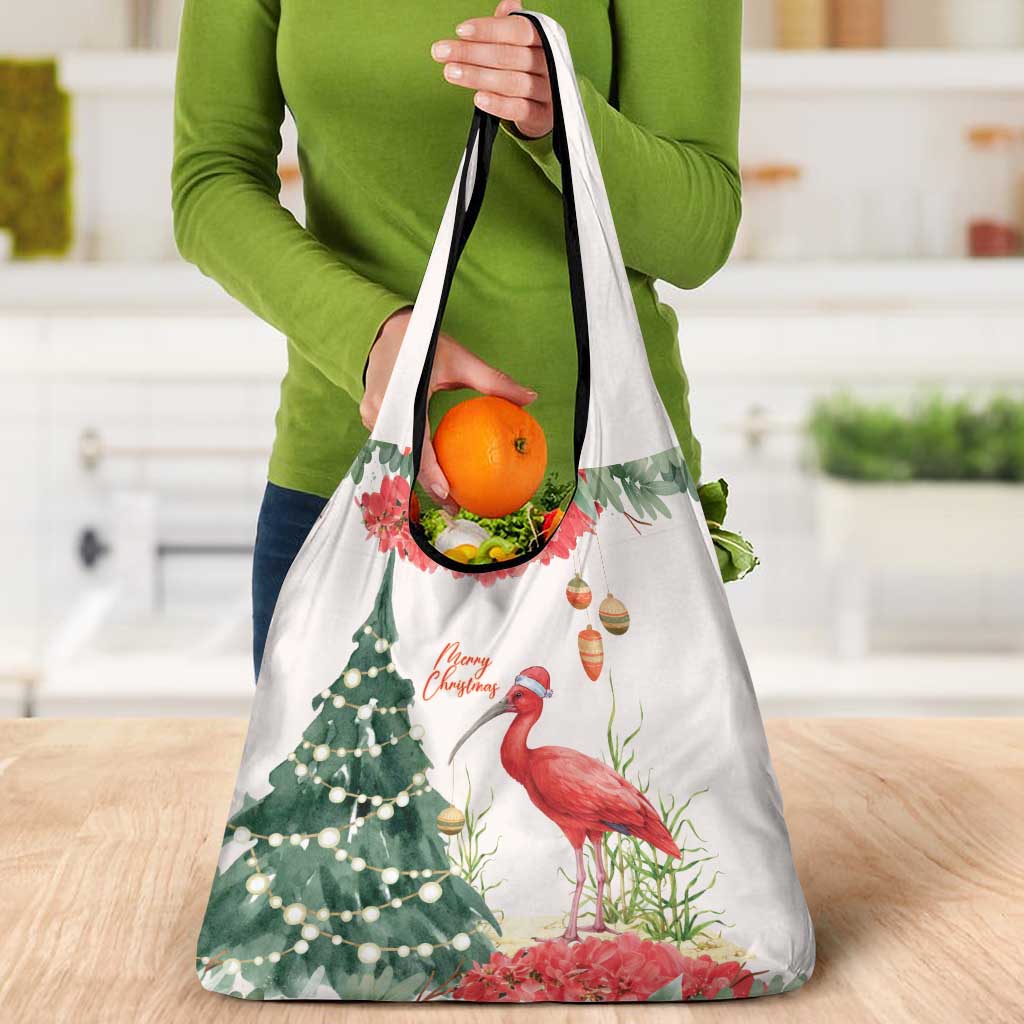 Trinidad And Tobago Christmas Grocery Bag Scarlet Ibis Wild Poinsettia Watercolor - Wonder Print Shop