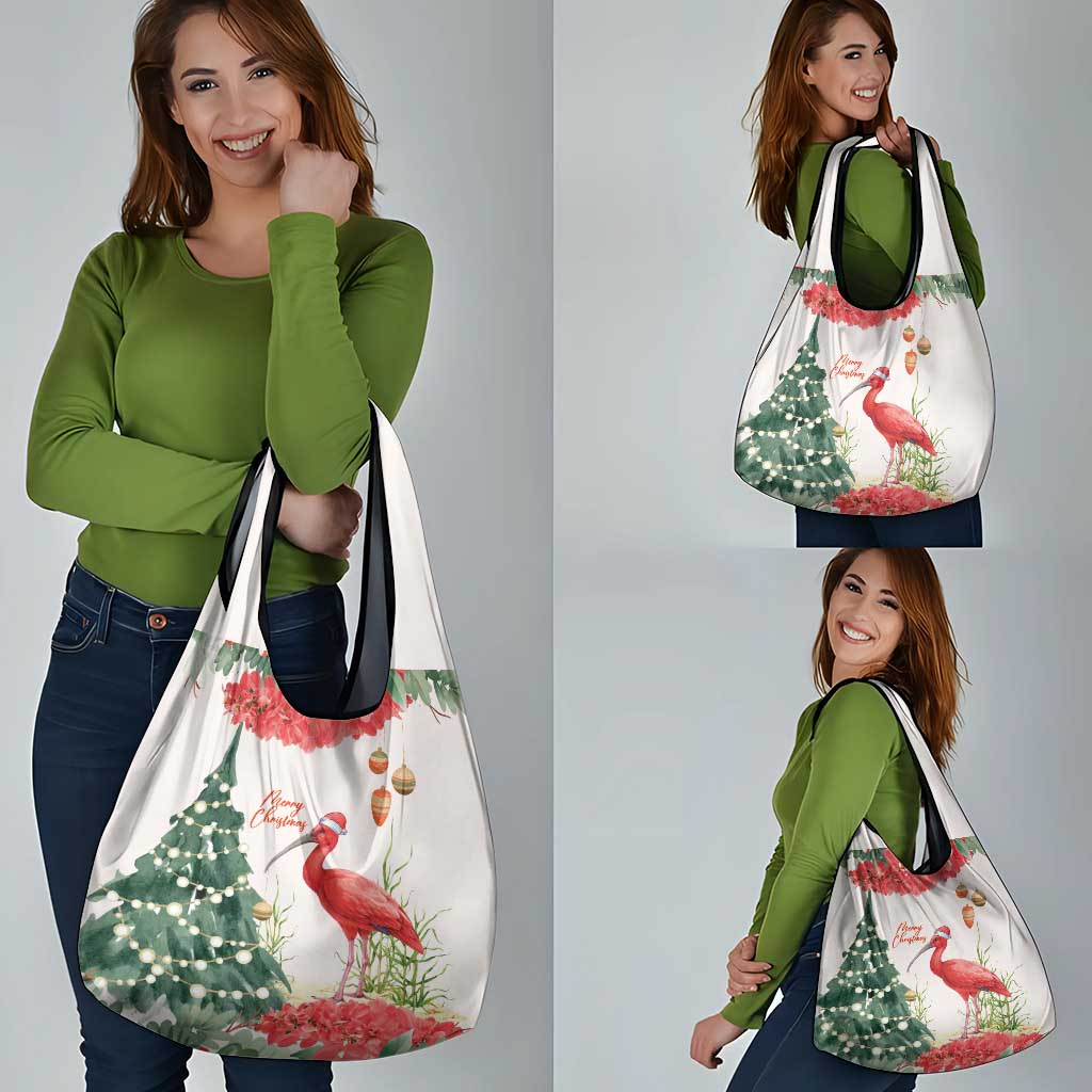 Trinidad And Tobago Christmas Grocery Bag Scarlet Ibis Wild Poinsettia Watercolor - Wonder Print Shop