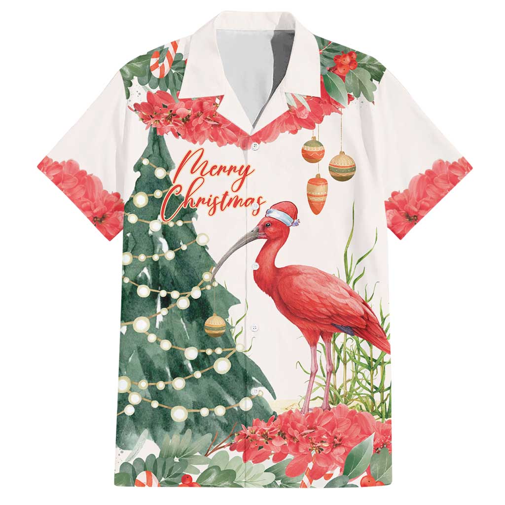Personalized Trinidad And Tobago Christmas Hawaiian Shirt Scarlet Ibis Wild Poinsettia Watercolor - Wonder Print Shop