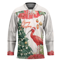 Personalized Trinidad And Tobago Christmas Hockey Jersey Scarlet Ibis Wild Poinsettia Watercolor - Wonder Print Shop