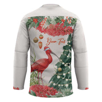 Personalized Trinidad And Tobago Christmas Hockey Jersey Scarlet Ibis Wild Poinsettia Watercolor - Wonder Print Shop
