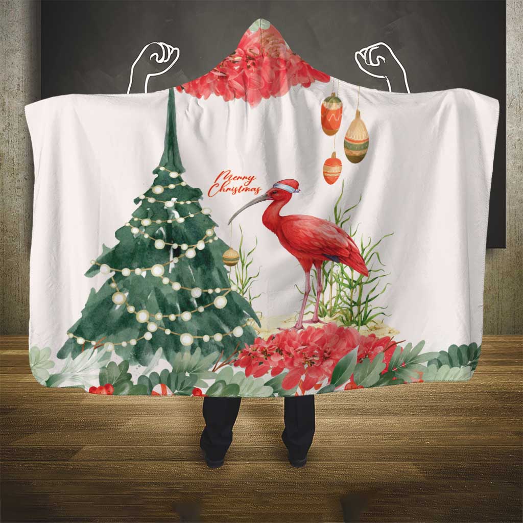 Trinidad And Tobago Christmas Hooded Blanket Scarlet Ibis Wild Poinsettia Watercolor - Wonder Print Shop