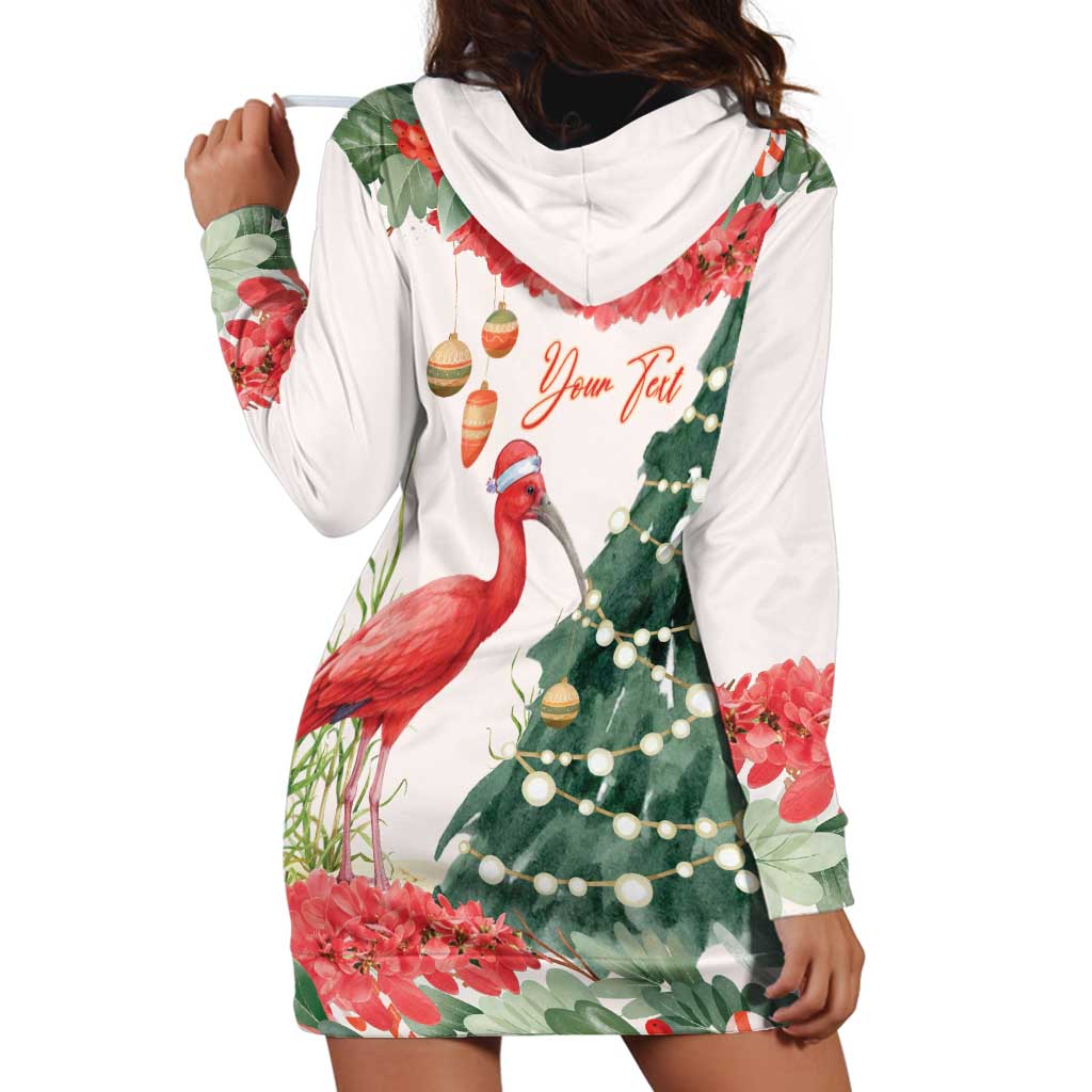 Personalized Trinidad And Tobago Christmas Hoodie Dress Scarlet Ibis Wild Poinsettia Watercolor - Wonder Print Shop