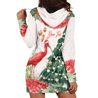 Personalized Trinidad And Tobago Christmas Hoodie Dress Scarlet Ibis Wild Poinsettia Watercolor - Wonder Print Shop
