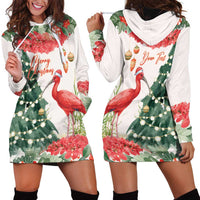 Personalized Trinidad And Tobago Christmas Hoodie Dress Scarlet Ibis Wild Poinsettia Watercolor - Wonder Print Shop